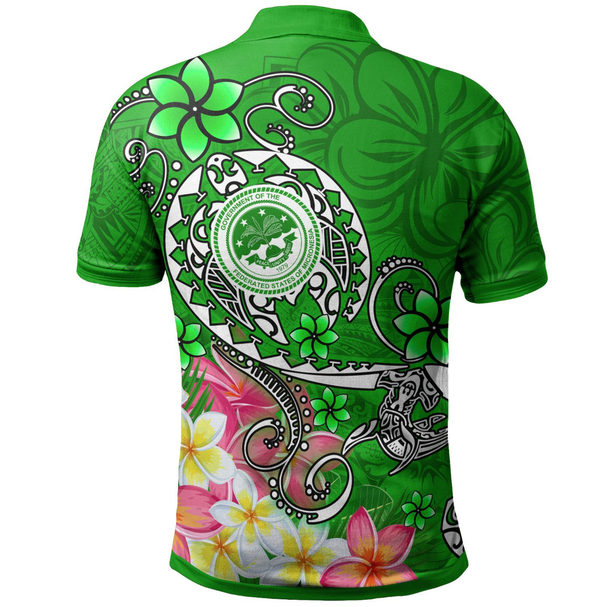 FSM Polo Shirt Turtle Plumeria (Green) - Polynesian Pride