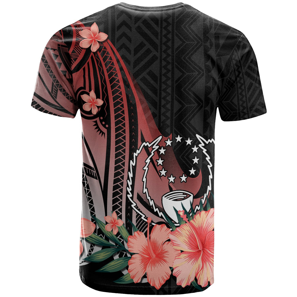Pohnpei Custom T Shirt Red Polynesian Hibiscus Pattern Style - Polynesian Pride