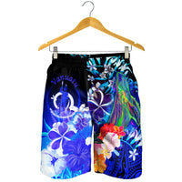 Vanuatu Men's Shorts - Humpback Whale with Tropical Flowers (Blue) - Polynesian Pride