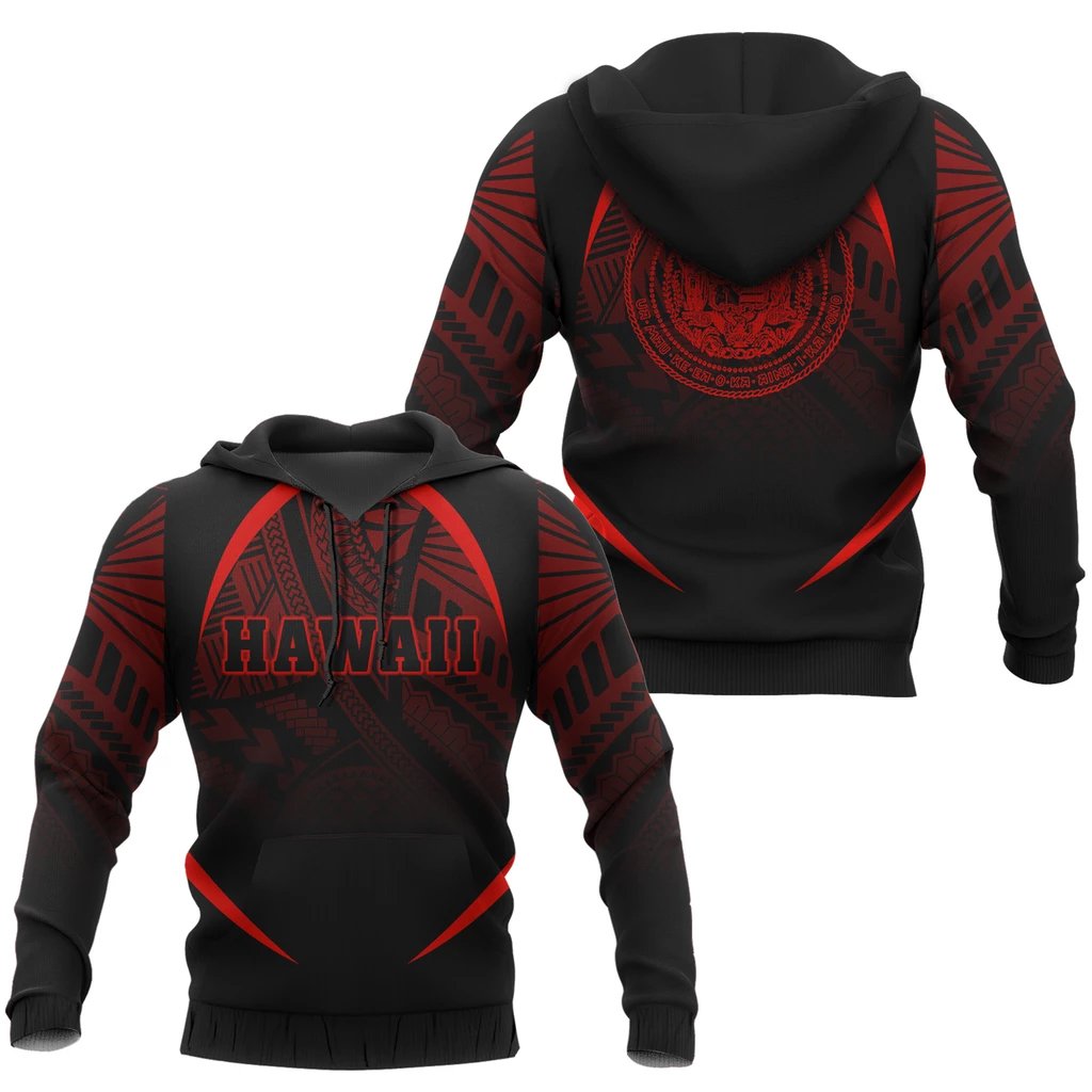 Hawaii Polynesian Hoodie Red The Face Style Unisex Red - Polynesian Pride