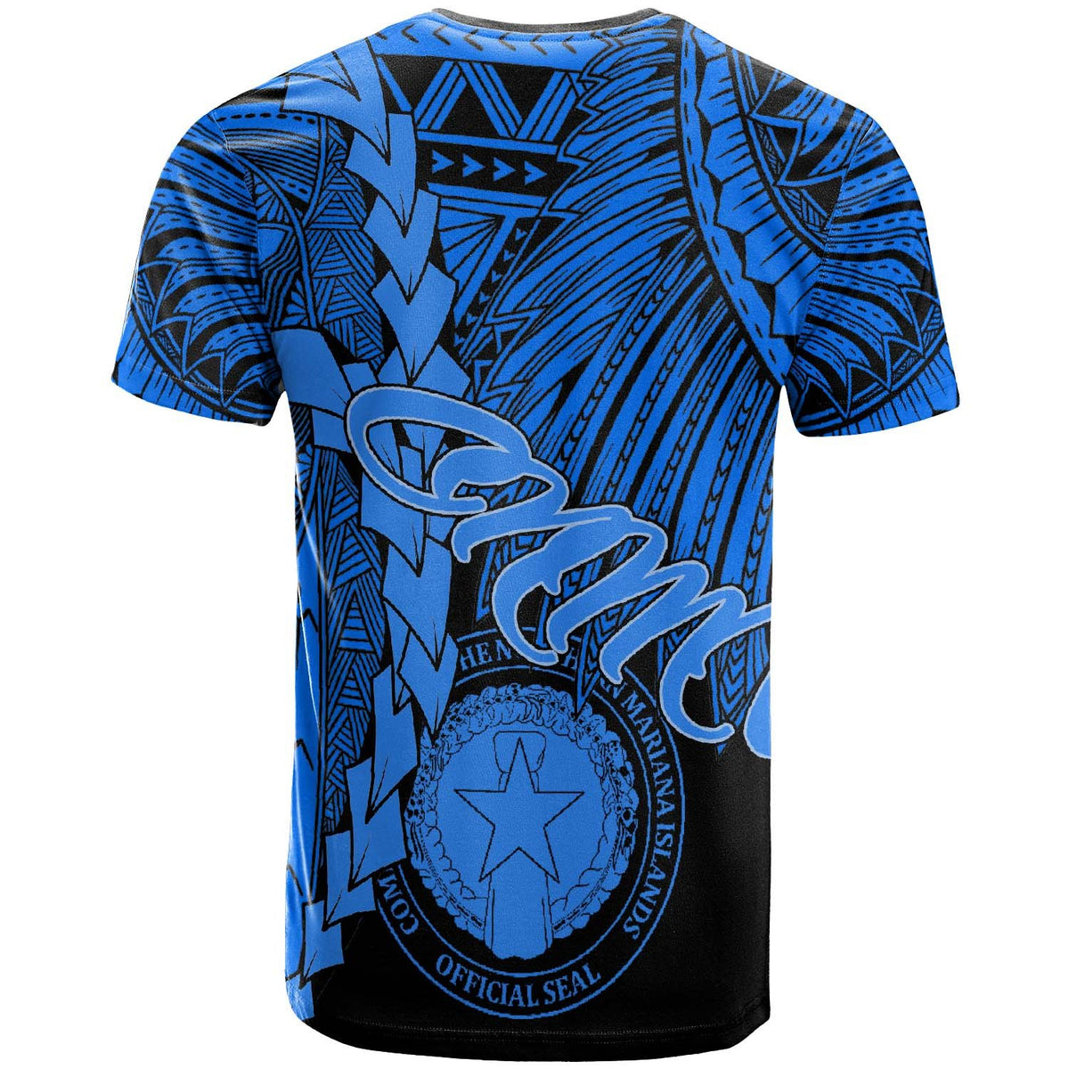Northern Mariana Islands Polynesian T Shirt Tribal Wave Tattoo Blue - Polynesian Pride