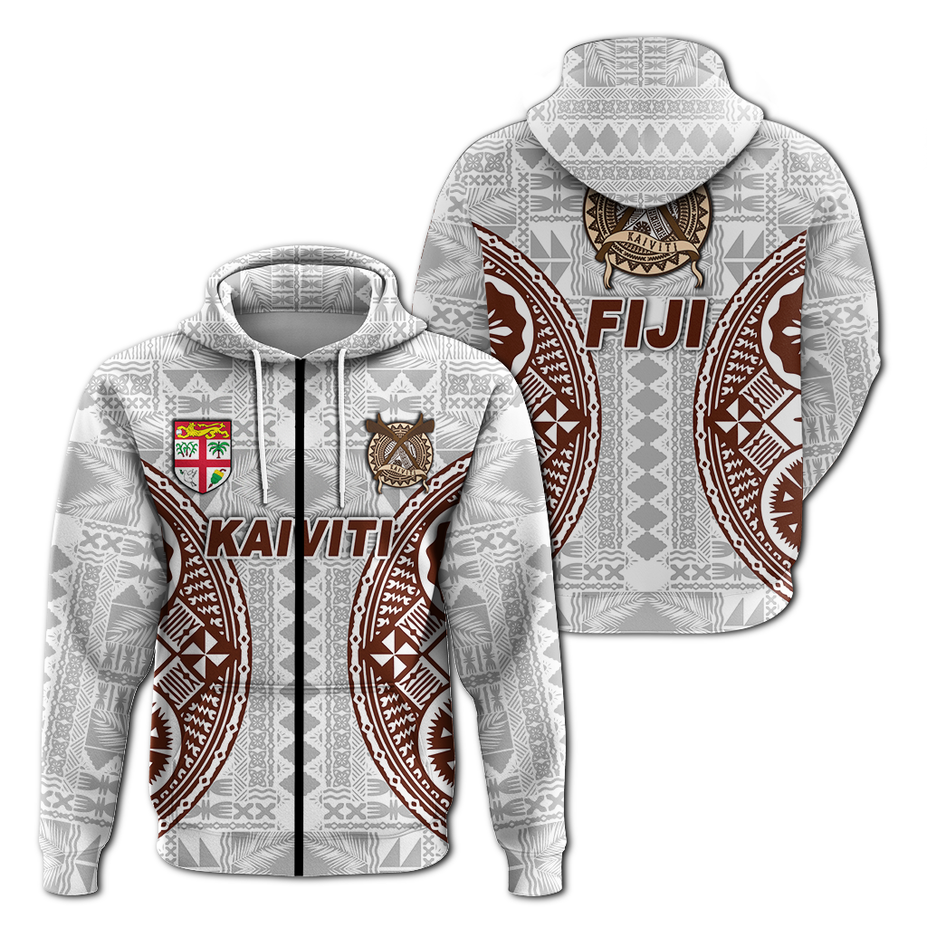 Fiji Kaiviti Tapa Pattern Hoodie LT12 Zip Hoodie White - Polynesian Pride
