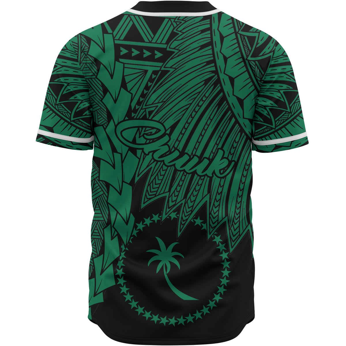 Chuuk Polynesian Baseball Shirt - Tribal Wave Tattoo Green - Polynesian Pride