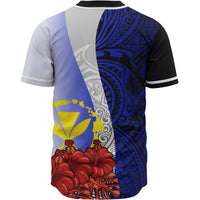 Hawaii Kanaka Maoli Polynesian Custom Personalised Baseball Shirt - Coat Of Arm With Hibiscus Blue - Polynesian Pride