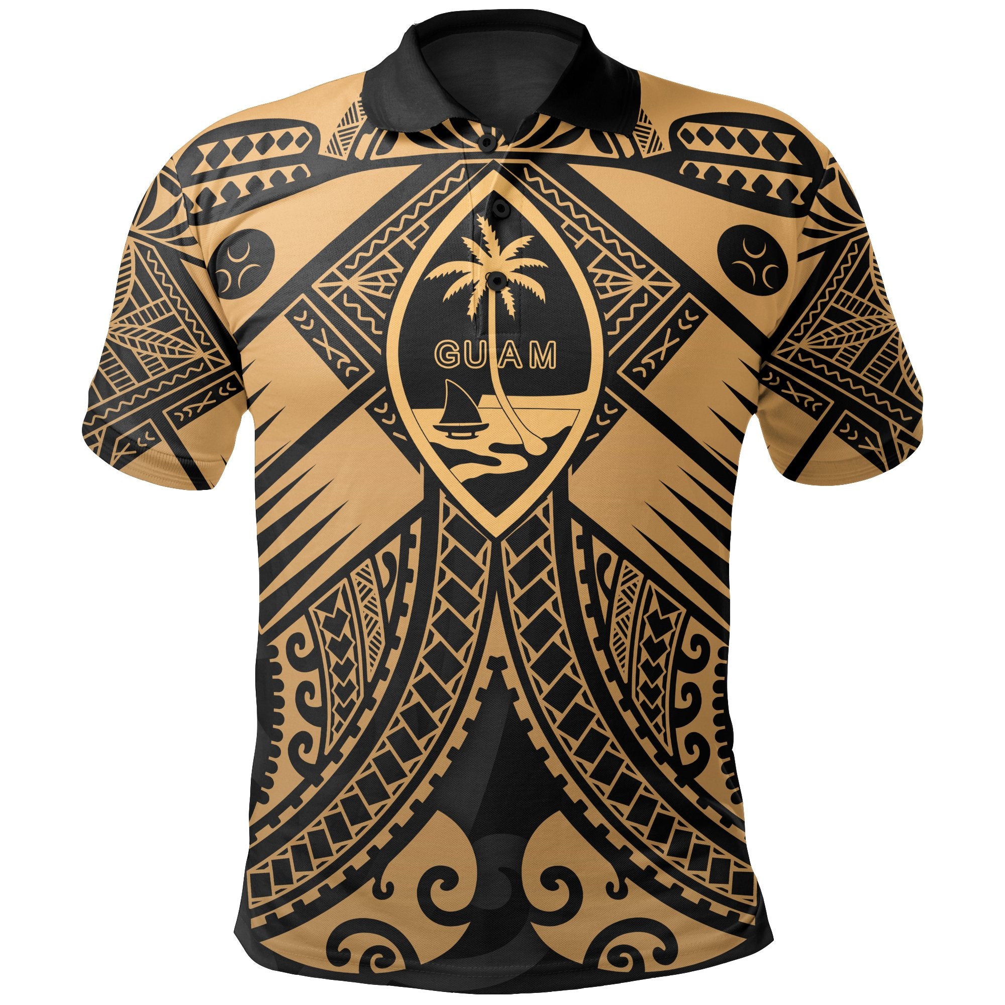 Guam Polynesian Polo Shirt Guam Gold Seal with Polynesian Tattoo Unisex Gold - Polynesian Pride