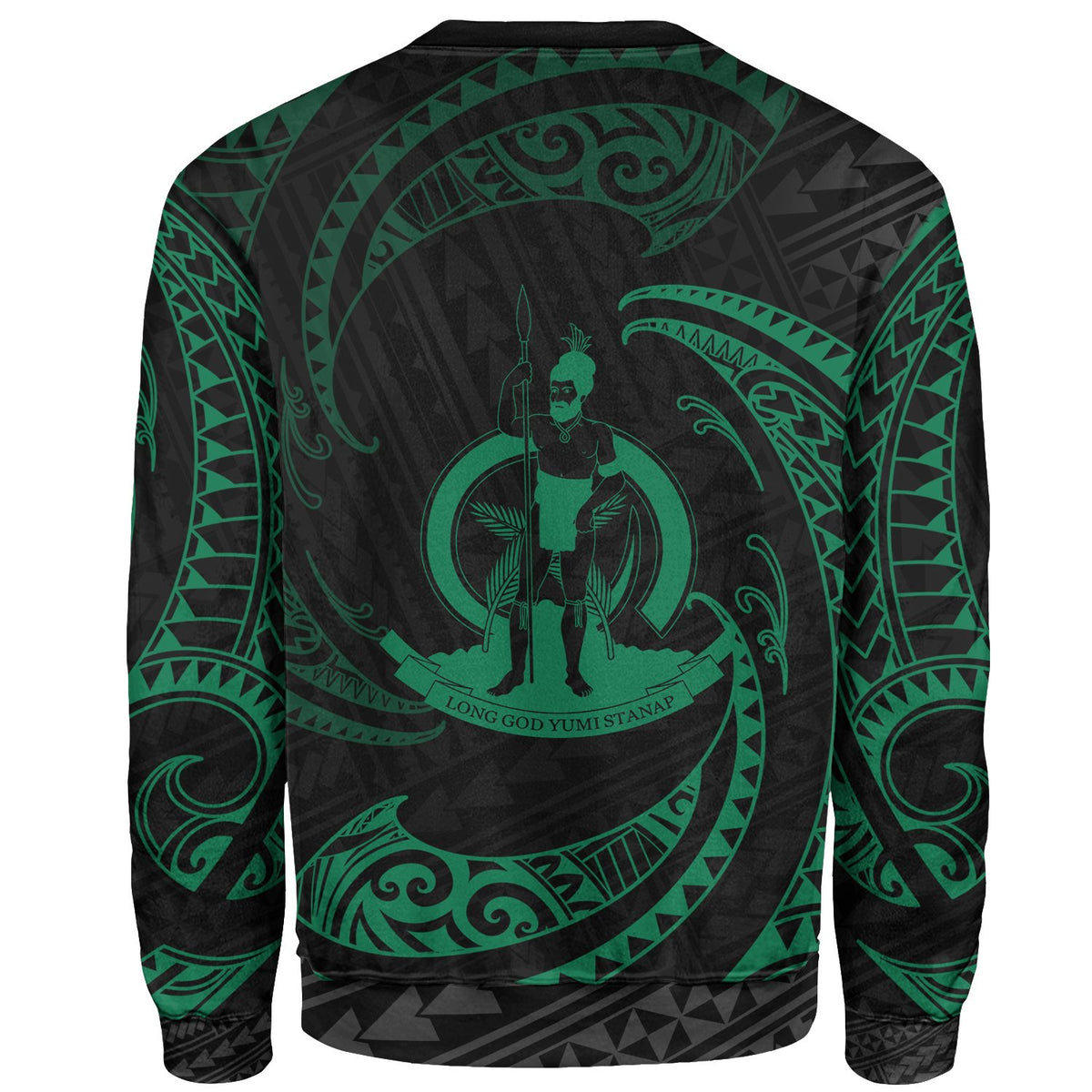 Vanuatu Polynesian Sweater - Green Tribal Wave - Polynesian Pride