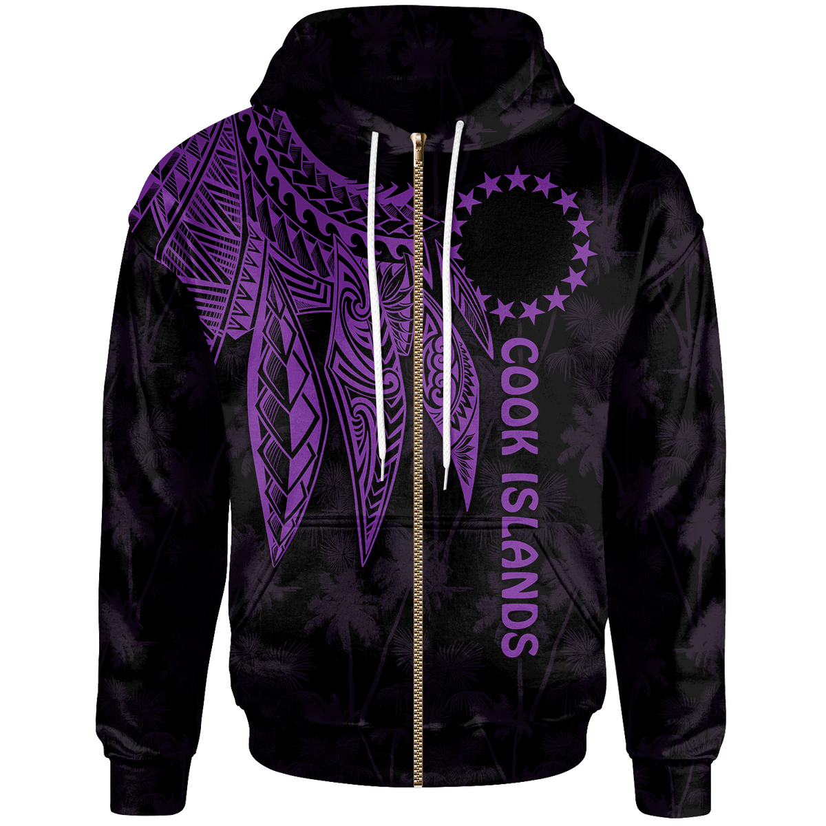 Cook Islands Zip up Hoodie Polynesian Wings (Purple) Unisex Purple - Polynesian Pride