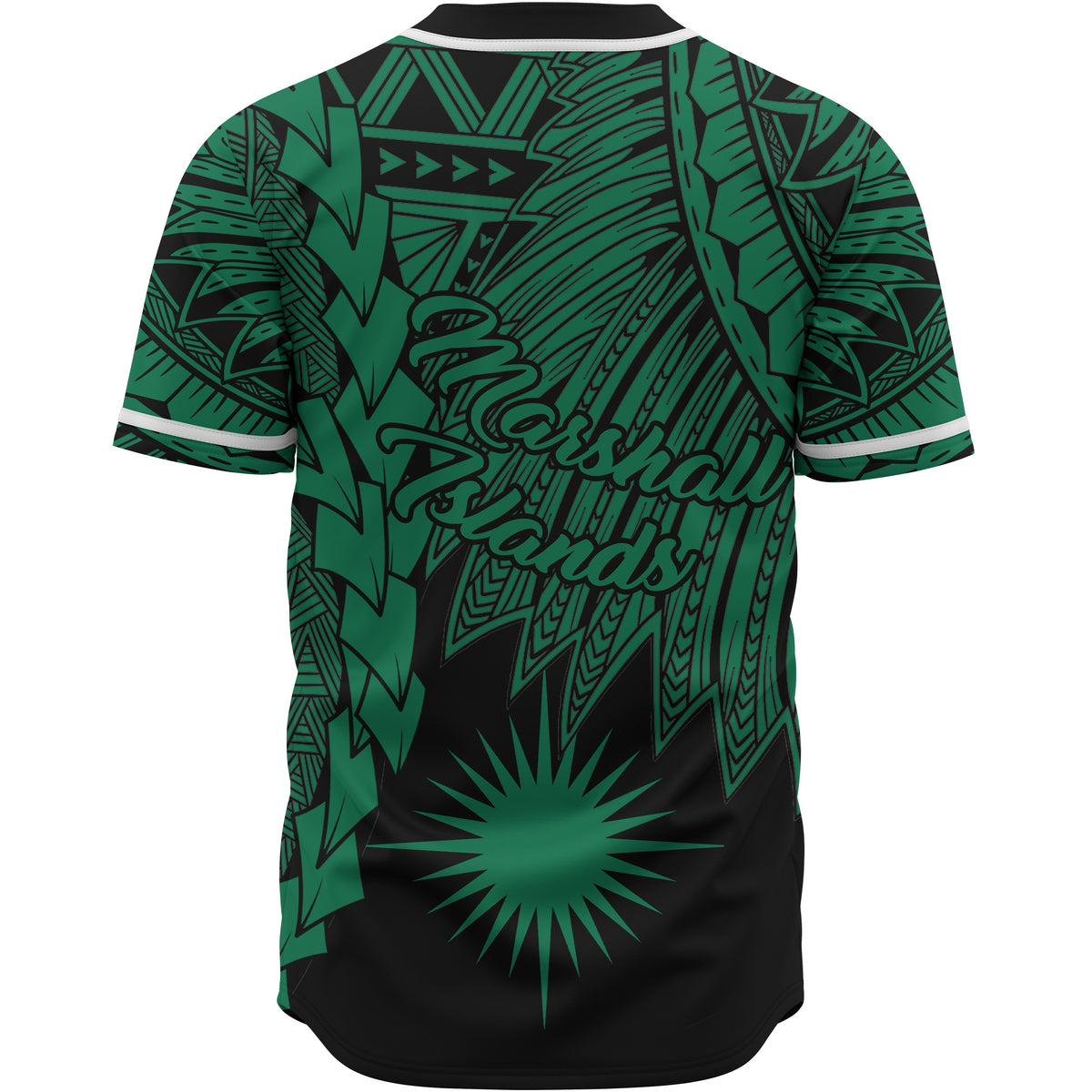 Marshall Islands Polynesian Custom Personalised Baseball Shirt - Tribal Wave Tattoo Green - Polynesian Pride