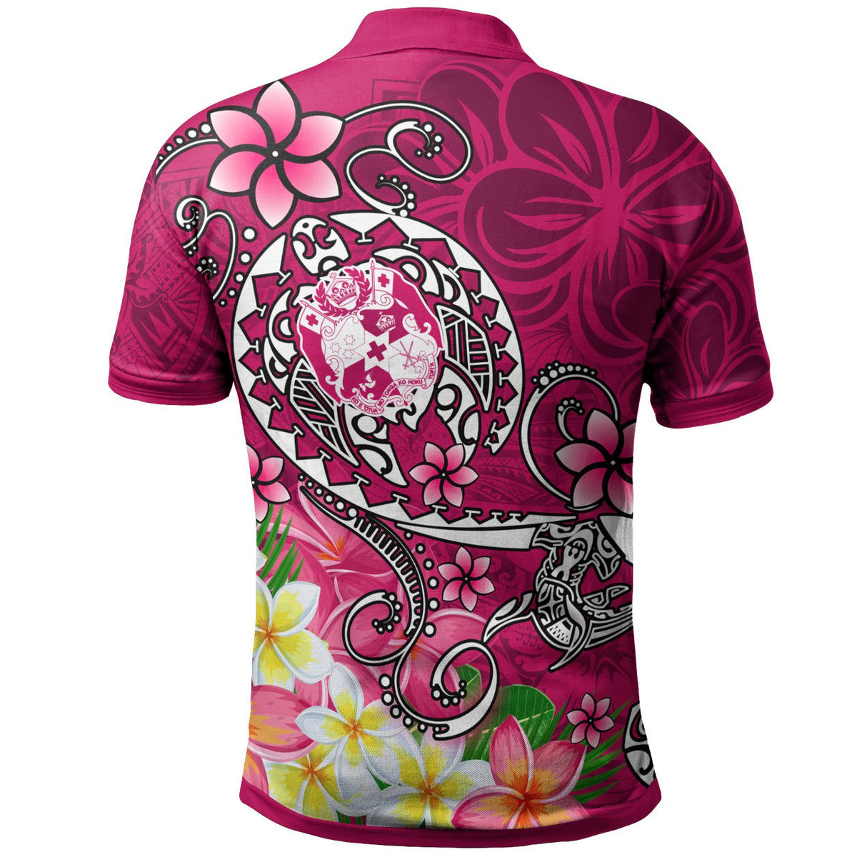 Tonga Custom Polo Shirt Turtle Plumeria (Pink) - Polynesian Pride