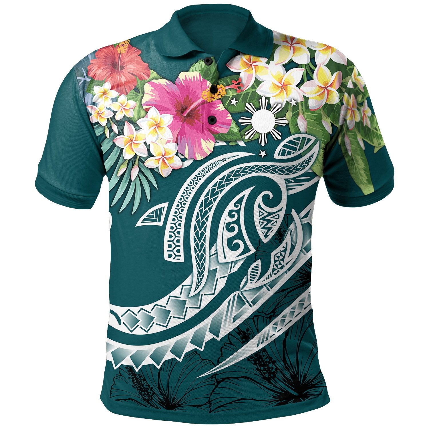 The Philippines Polo Shirt Summer Plumeria (Turquoise) Unisex Turquoise - Polynesian Pride