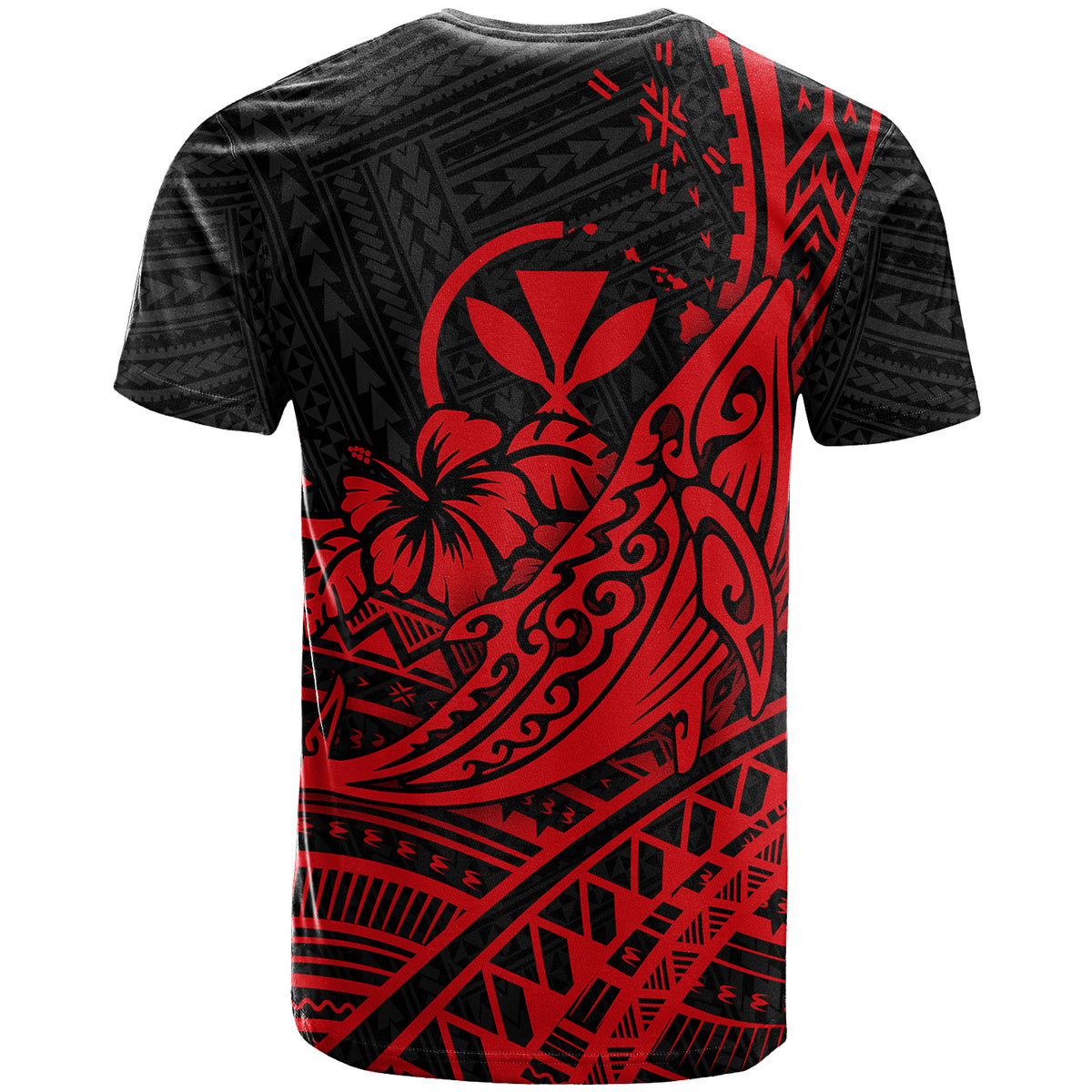 Hawaii Humpback Whale With Hibiscus Tribal Red T Shirt LT12 - Polynesian Pride