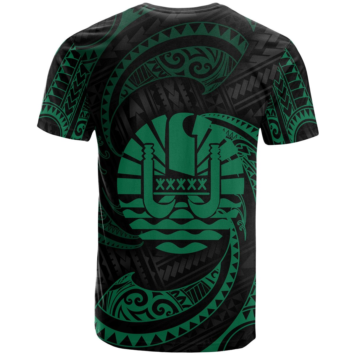 Tahiti Polynesian All Over T Shirt Green Tribal Wave - Polynesian Pride