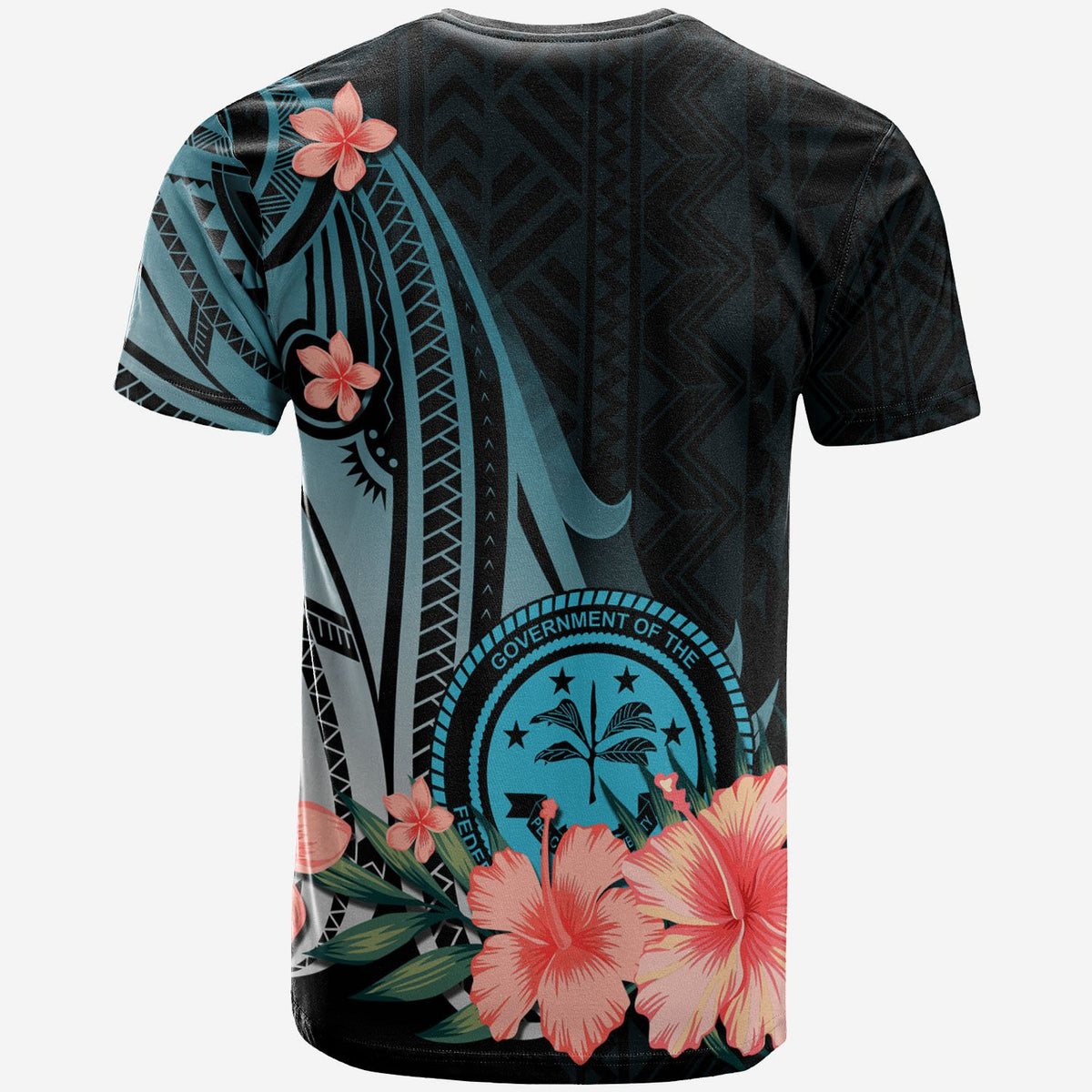 Federated States of Micronesia Custom T Shirt Turquoise Polynesian Hibiscus Pattern Style - Polynesian Pride