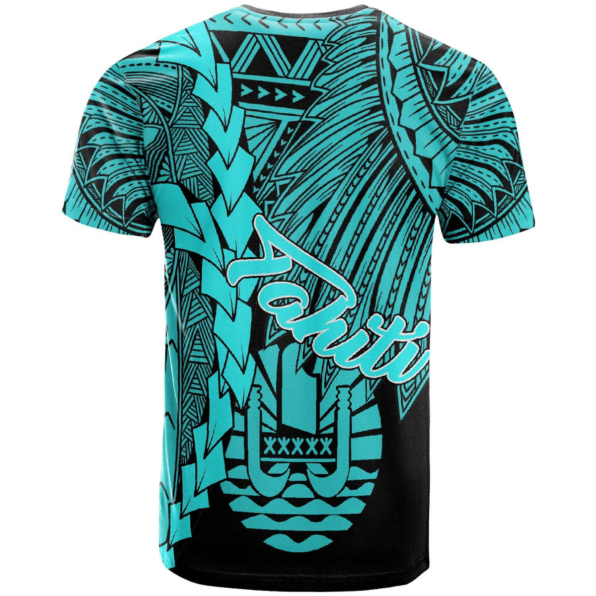 Tahiti Polynesian Custom T Shirt Tribal Wave Tattoo Neon Blue - Polynesian Pride
