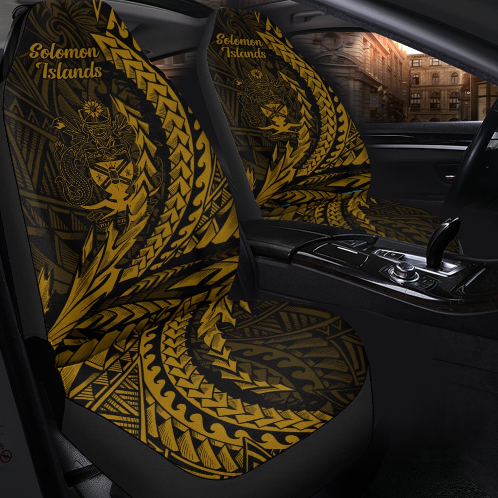 Solomon Islands Car Seat Cover - Wings Style Universal Fit Black - Polynesian Pride