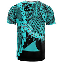 Tokelau Polynesian Custom T Shirt Tribal Wave Tattoo Neon Blue - Polynesian Pride
