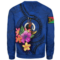Vanuatu Polynesian Custom Personalised Sweater - Floral With Seal Blue - Polynesian Pride