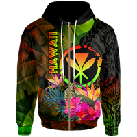 Polynesian Hawaii Kanaka Maoli Polynesian Zip up Hoodie Hibiscus and Banana Leaves Unisex Reggae - Polynesian Pride