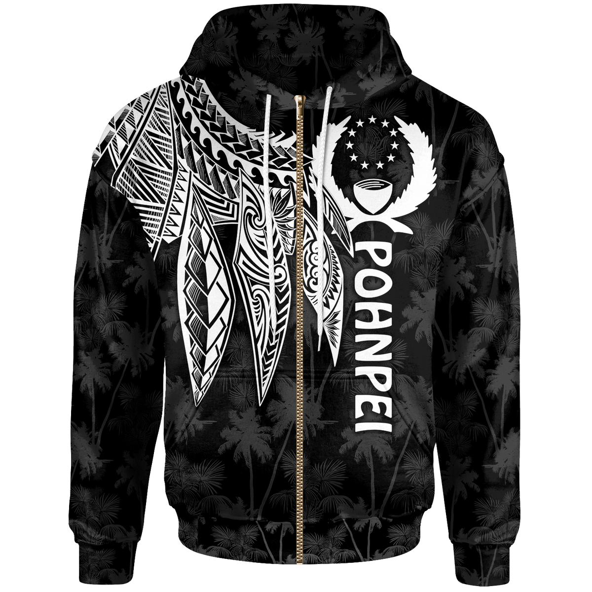 Pohnpei Zip up Hoodie Polynesian Wings (White) Unisex White - Polynesian Pride