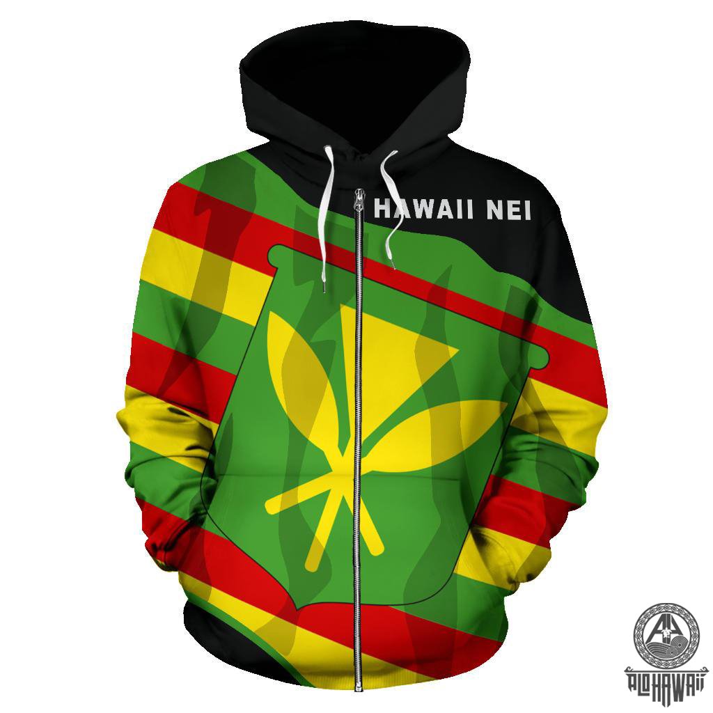 Hawaiian Kanaka Maoli Flag Zip up Hoodie - Polynesian Pride