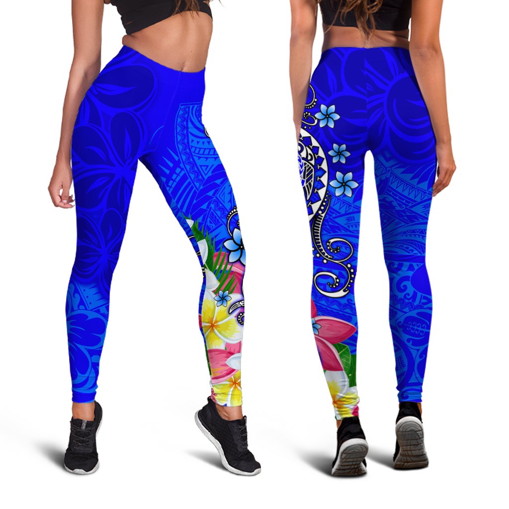 Samoa Legging - Turtle Plumeria (Blue) - Polynesian Pride