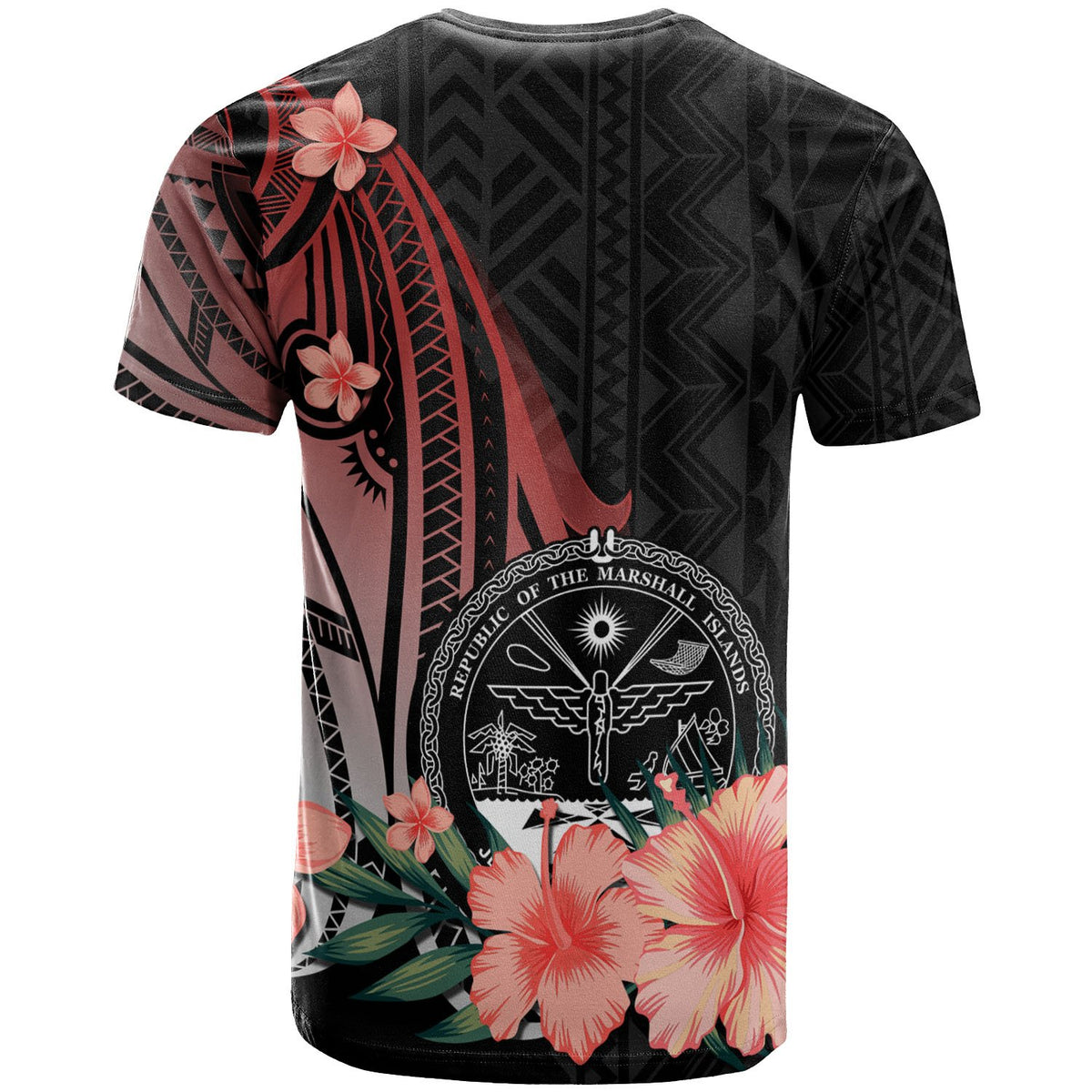 Marshall Islands Custom T Shirt Red Polynesian Hibiscus Pattern Style - Polynesian Pride
