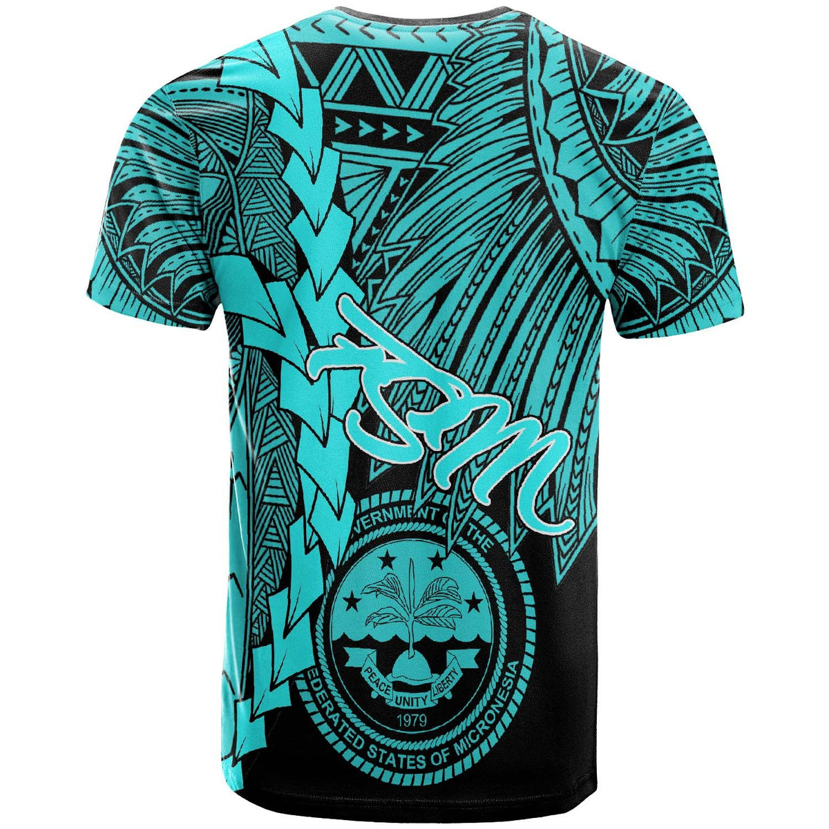 Federated States of Micronesia Custom T Shirt Tribal Wave Tattoo Neon Blue - Polynesian Pride