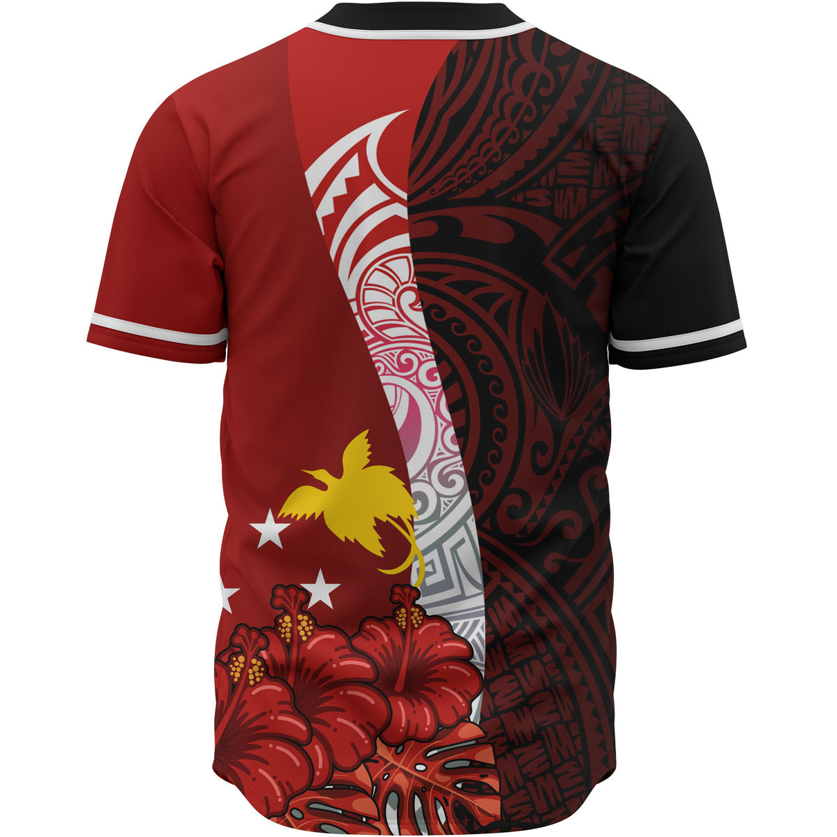 Papua New Guinea Polynesian Custom Personalised Baseball Shirt - Coat Of Arm With Hibiscus - Polynesian Pride