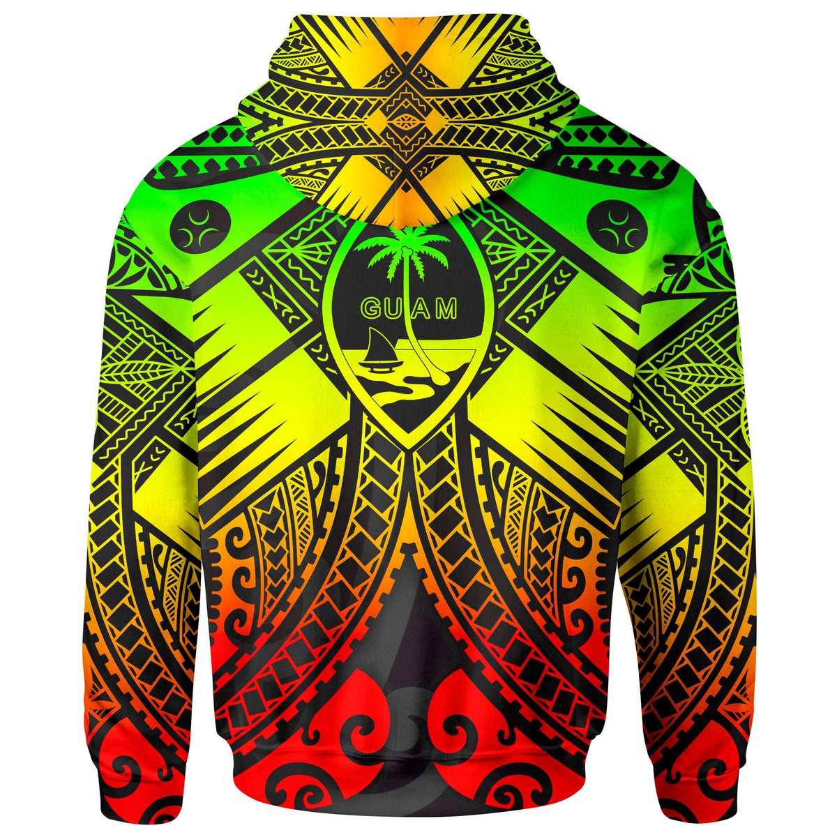 Guam Polynesian Hoodie Guam Reggae Seal with Polynesian Tattoo - Polynesian Pride