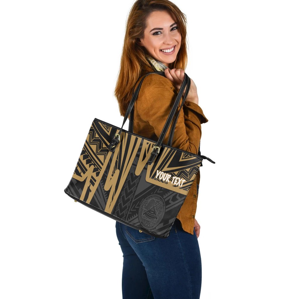 American Samoa Personalised Leather Tote Bags - Seal With Polynesian Pattern Heartbeat Style (Gold) Gold - Polynesian Pride