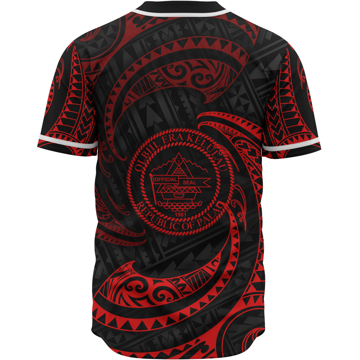Palau Polynesian Baseball Shirt - Red Tribal Wave - Polynesian Pride