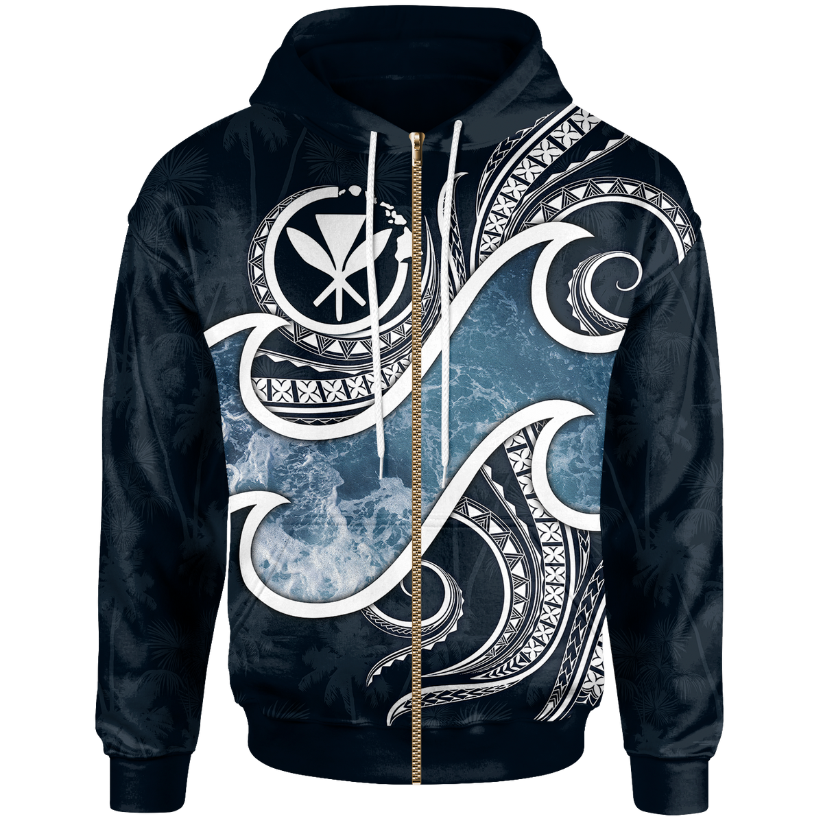 Polynesian Hawaii Zip up Hoodie Ocean Style Unisex Black - Polynesian Pride