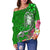 Fiji Women's Off Shoulder Sweater - Turtle Plumeria (Green) - Polynesian Pride