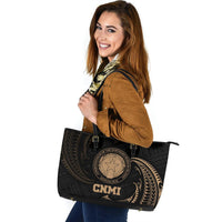 Northern Mariana Islands Polynesian Leather Tote Bag - Gold Tribal Wave - Polynesian Pride