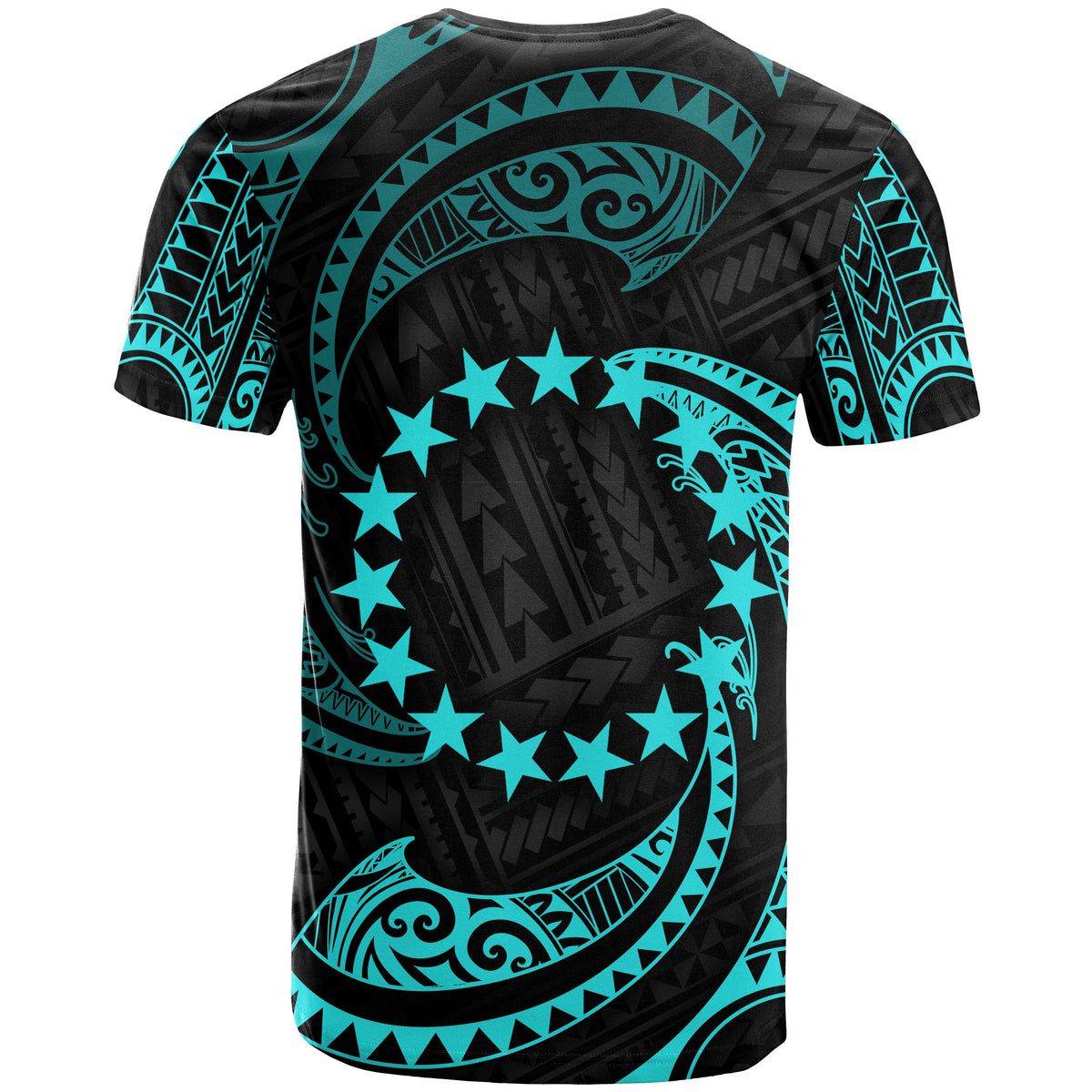 Cook Islands Polynesian All Over T Shirt Neon Blue Tribal Wave - Polynesian Pride