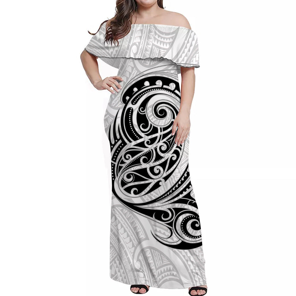 New Zealand Maori Off Shoulder Long Dress Ver.02 LT13 Women White - Polynesian Pride