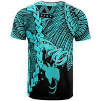 Papua New Guinea Polynesian T Shirt Tribal Wave Tattoo Neon Blue - Polynesian Pride