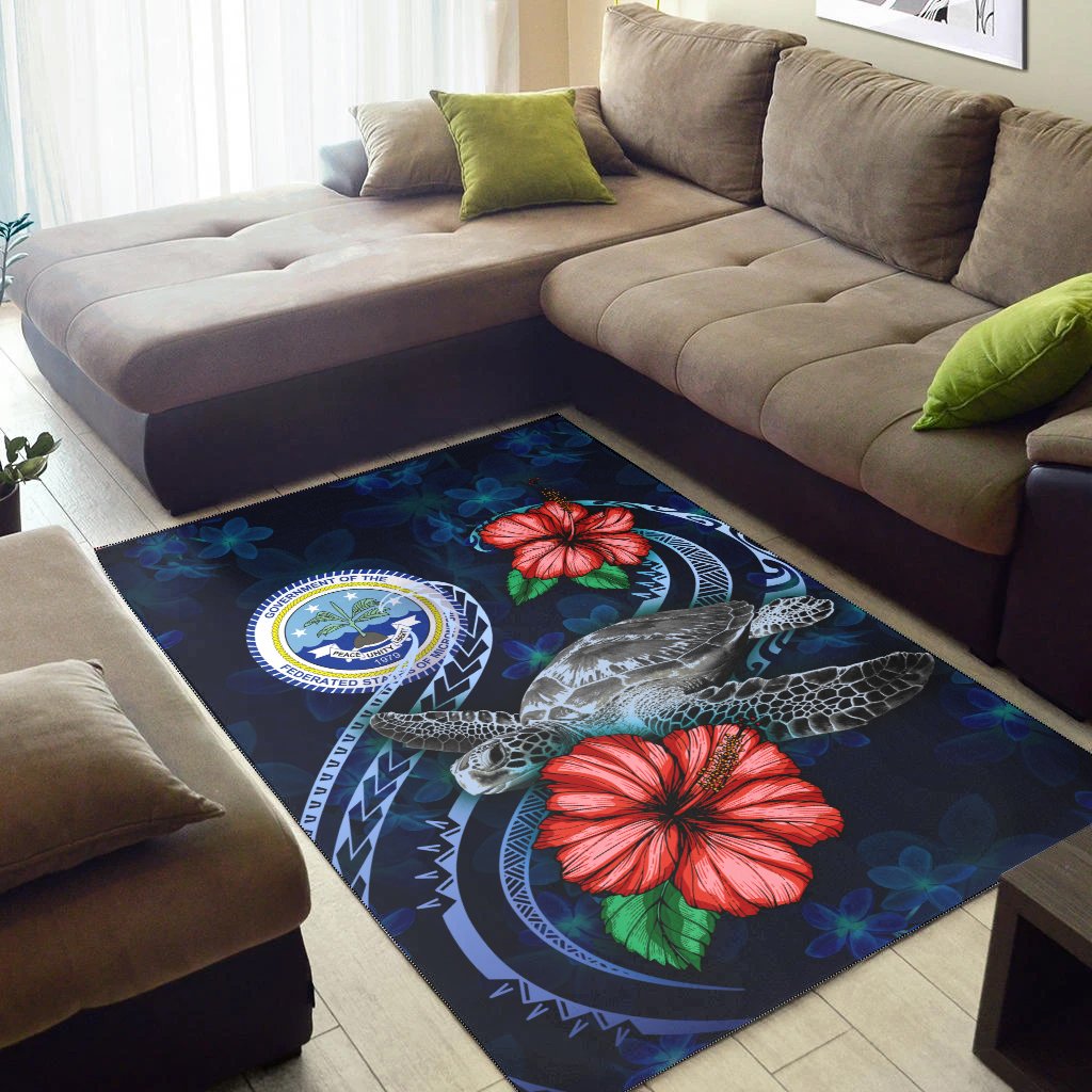 Federated States Of Micronesia Polynesian Area Rug - Blue Turtle Hibiscus - Polynesian Pride