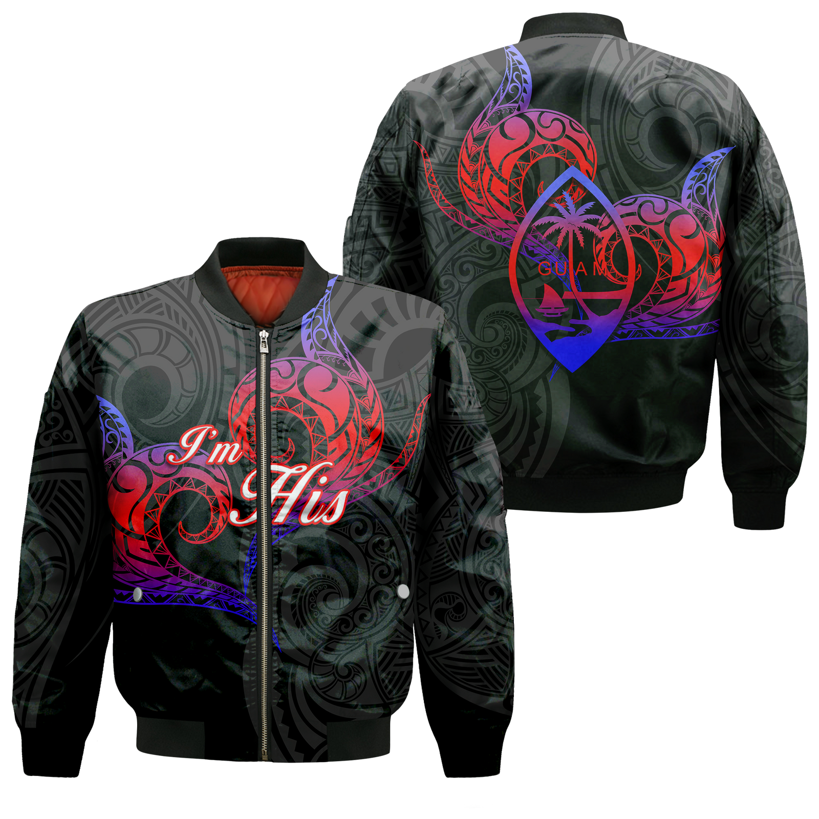 Valentine Day Guam Couple Im His Bomber Jacket Heart Tribal - LT12 Bomber Jacket Black - Polynesian Pride