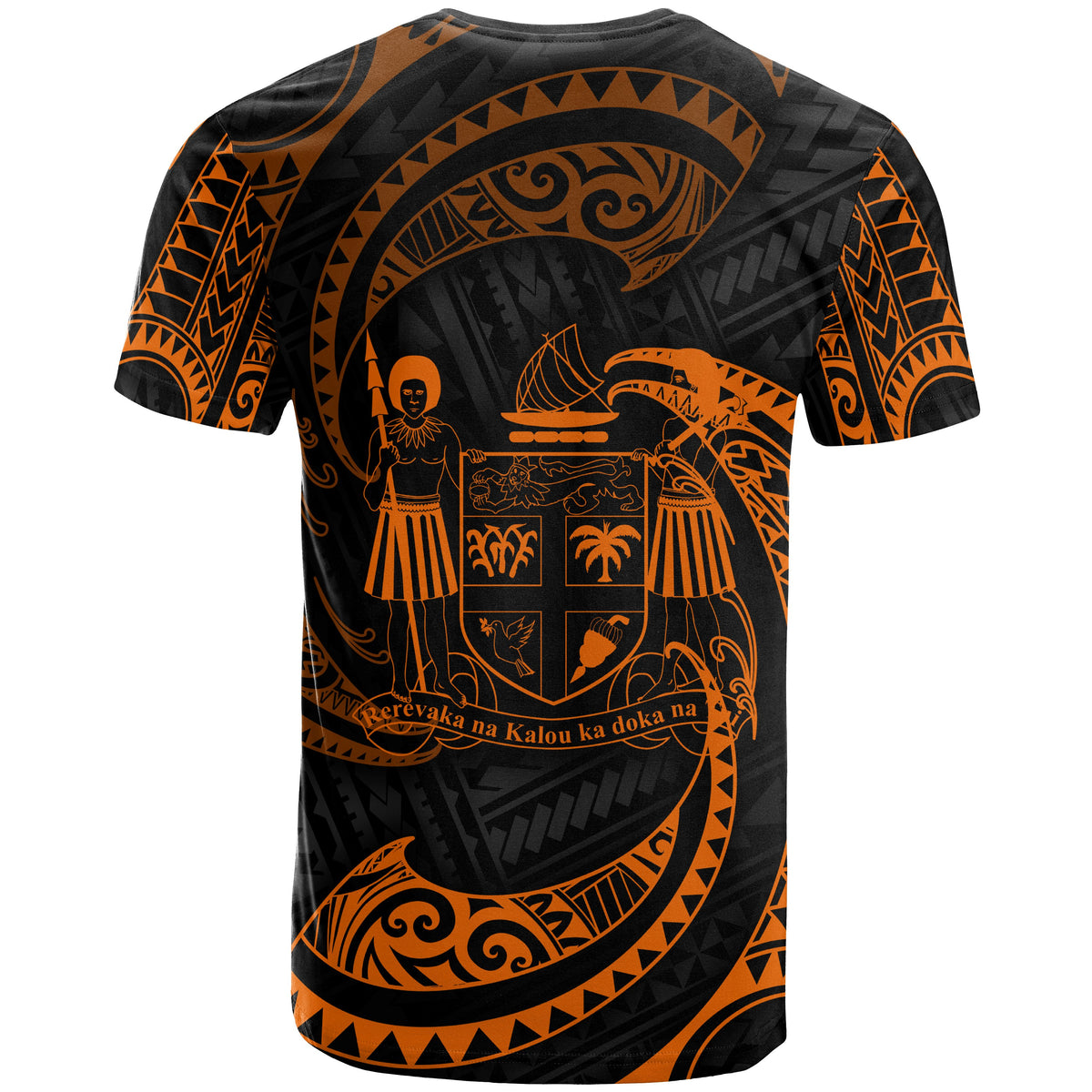 Fiji Polynesian All Over T Shirt Orange Tribal Wave - Polynesian Pride
