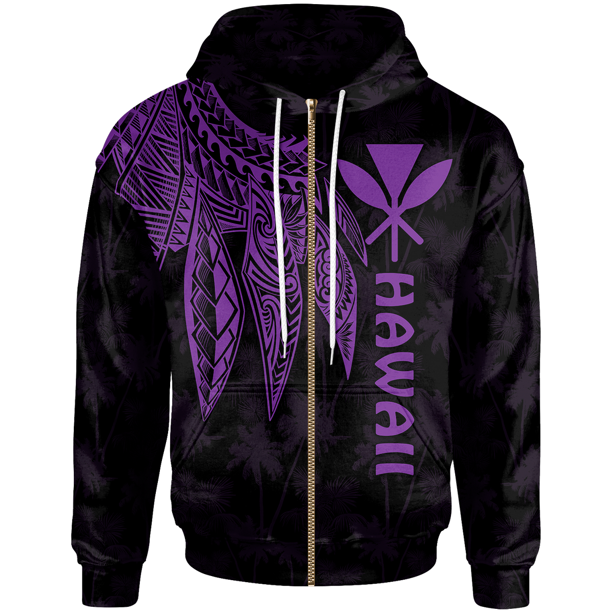 Polynesian Hawaii Kanaka Maoli Zip up Hoodie Polynesian Wings (Purple) Unisex Purple - Polynesian Pride
