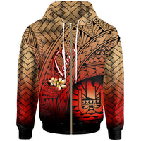 Tahiti Polynesian Zip Hoodie Plumeria Tattoo Tribal Unisex Red - Polynesian Pride