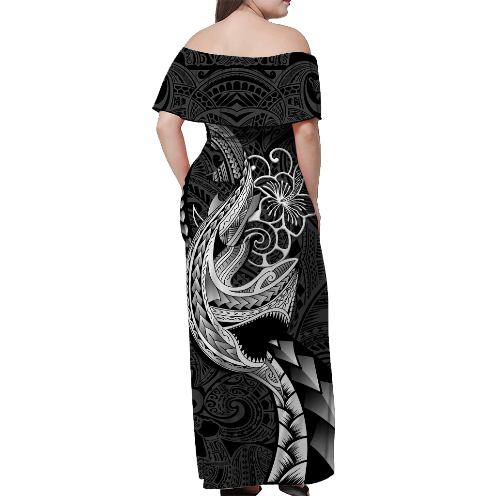 Polynesian Shark Tattoo Hawaii Tribal Off Shoulder Long Dress - LT12 - Polynesian Pride