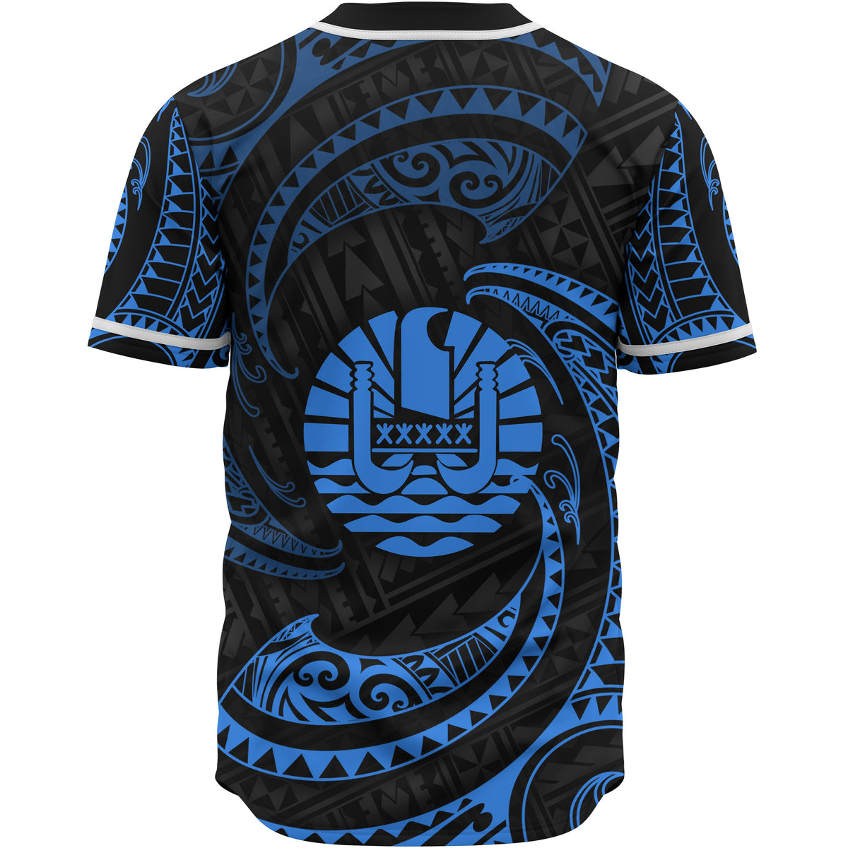 Tahiti Polynesian Custom Personalised Baseball Shirt - Blue Tribal Wave - Polynesian Pride