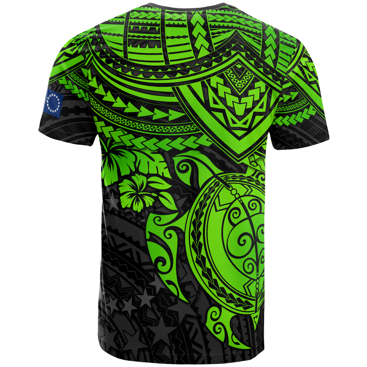Cook Islands Polynesian T Shirt Cook Islands Flag Green Turtle Hibiscus - Polynesian Pride