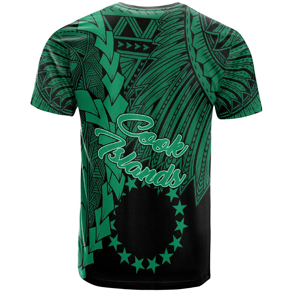 Cook Islands T Shirt Tribal Wave Tattoo Green - Polynesian Pride