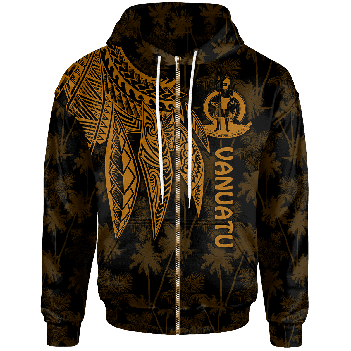 Vanuatu Zip up Hoodie Polynesian Wings (Golden) Unisex Golden - Polynesian Pride