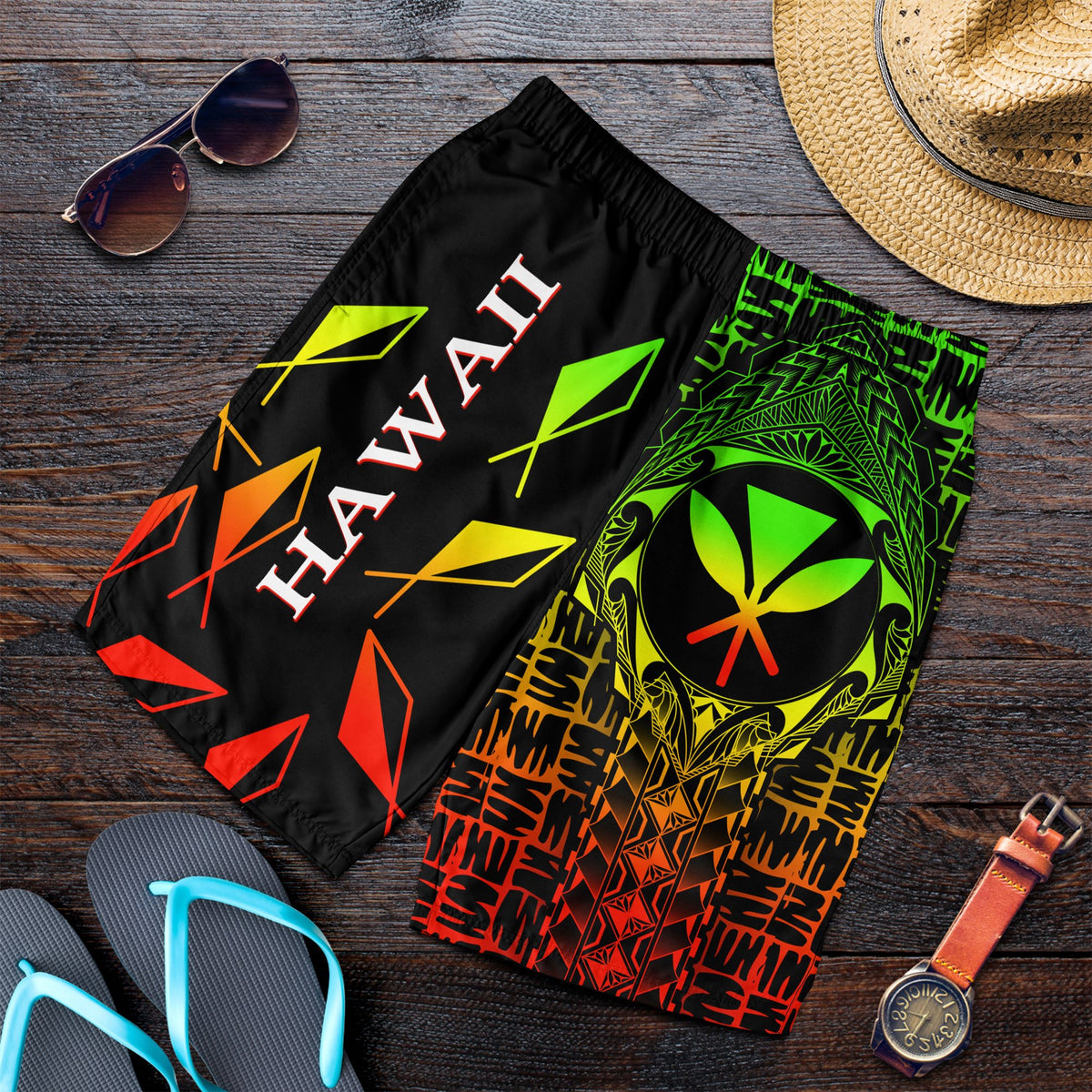 Hawaii Men Shorts - Kanaka Maoli Rocket Style(Reggae) - Polynesian Pride