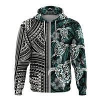 Polynesian Zip up Hoodie Turtle With Ethnic Motives and Floral Elements LT20 - Polynesian Pride