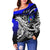 Pohnpei Women's Off Shoulder Sweaters - Tribal Jungle Pattern Blue Color - Polynesian Pride